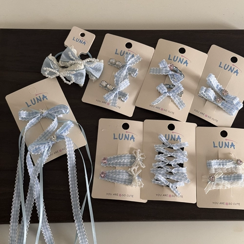 Синяя свежая милая универсальная заколка для волос с бантиком