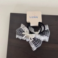 Черная резинка для волос в клетку с жемчужным узлом