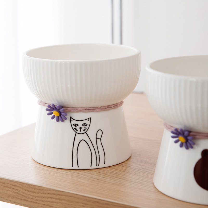 Cat Bowl Pet Ceramic Cat Basin Cute Drinking Water Bowl Cat Food Bowl PET BOWL DAY STYLE HIGH FOOT CARE NECK AND DOG INTEGRATED BOWL