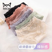 Cat ladys underwear Sexy charming lace breathable pro-skin light-skinless pure cotton bottom crotch mid-waist triangular shorts