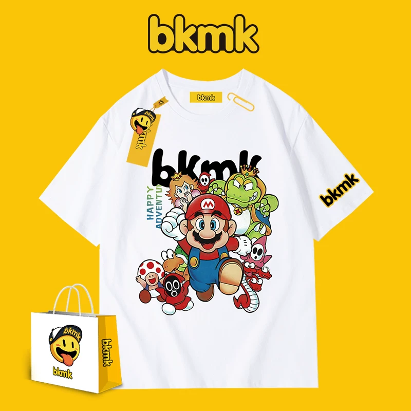 Bkmk новая печать Super Mario на хлопковой мужской футболке с короткими рукавами летняя одежда свободного кроя нишевый стиль универсальный трендовый бренд