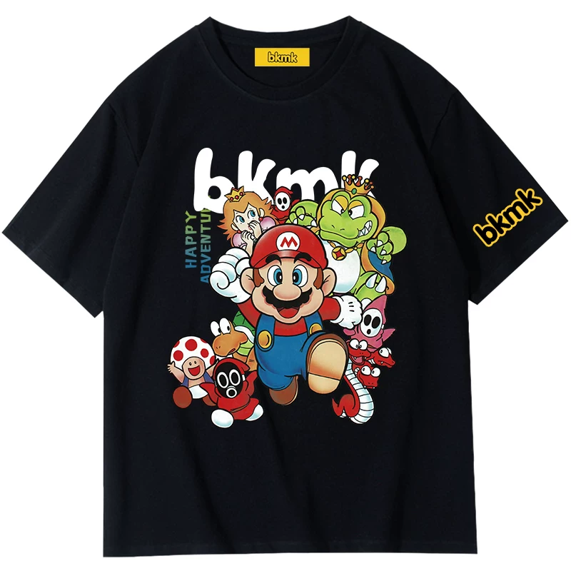 Bkmk новая печать Super Mario на хлопковой мужской футболке с короткими рукавами летняя одежда свободного кроя нишевый стиль универсальный трендовый бренд