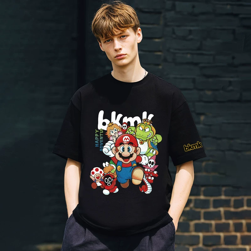 Bkmk новая печать Super Mario на хлопковой мужской футболке с короткими рукавами летняя одежда свободного кроя нишевый стиль универсальный трендовый бренд