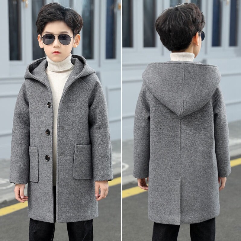 Net red fried street boy's jacket woolen coat 2021 new boy winter cashmere thickened coat woolen foreign style