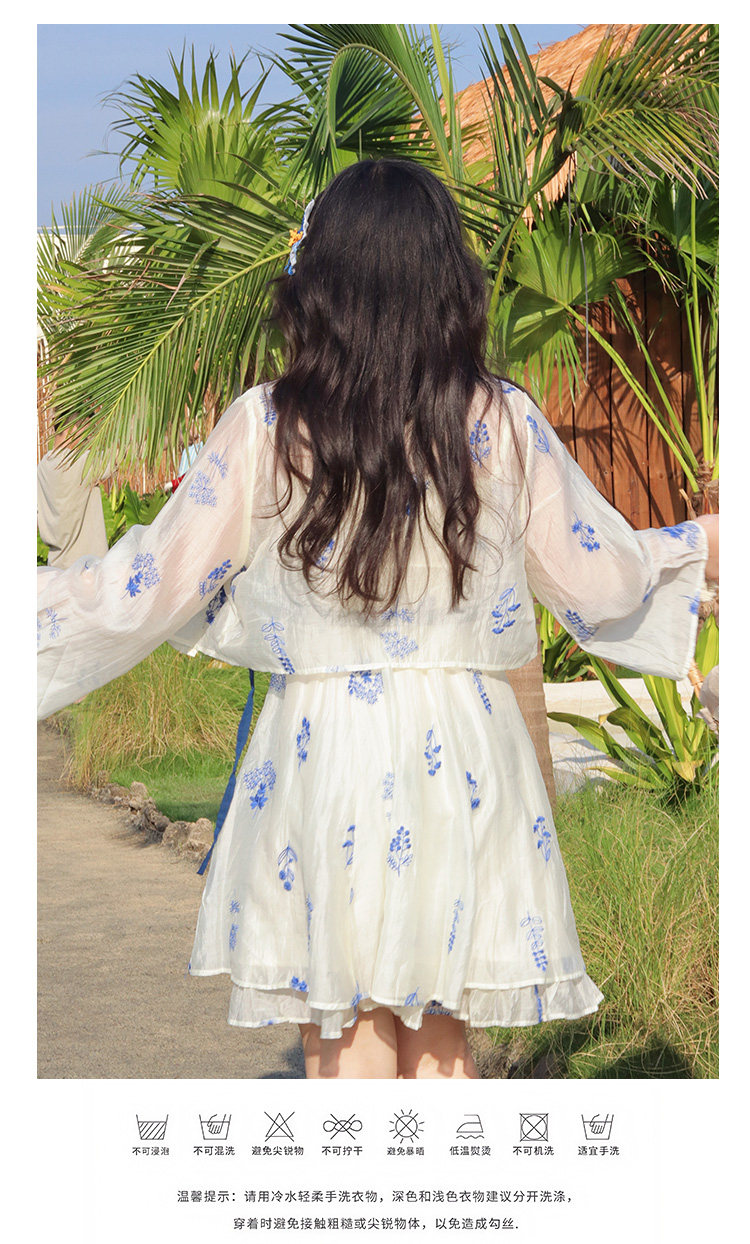 Китайцы одежда наборы 瑶西【青花瓷】白色天丝裙子巨好看的短裙汉服新中式吊带洋装