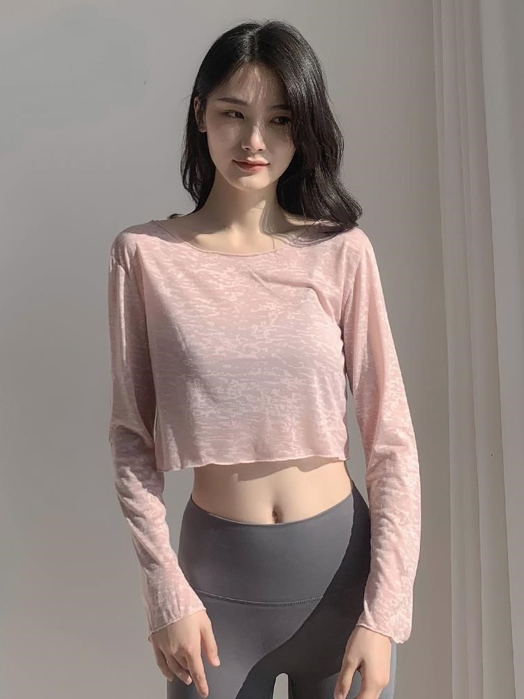 OHPEARL yoga wear long sleeves loose running quick drying blouse sexy net red fitness wear short T-shirt sweatshirt