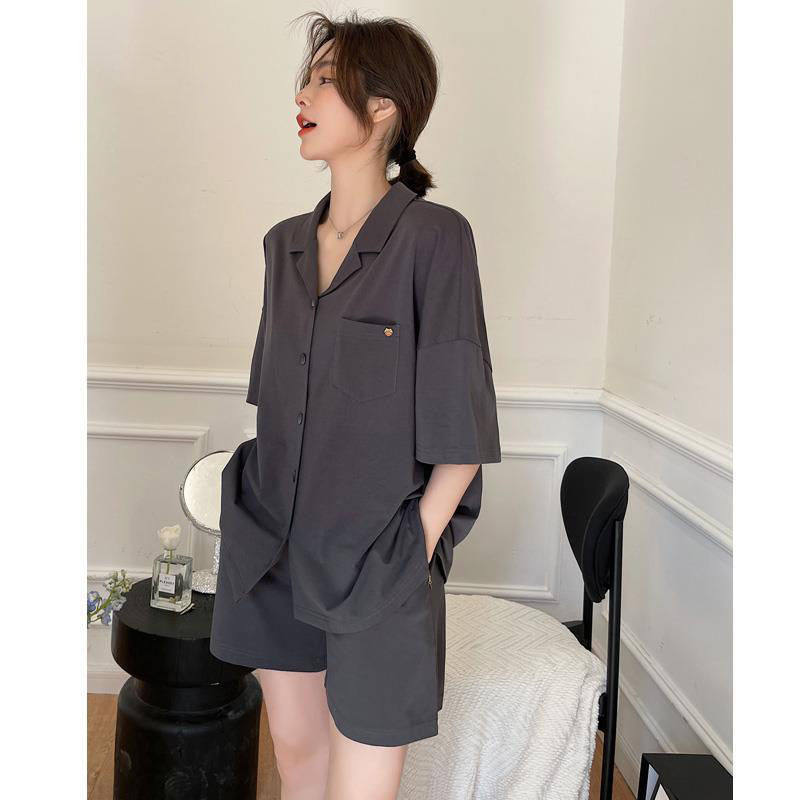 Pajamas women's 2021 summer new outer wear pure cotton thin section simple Japanese loose short-sleeved shorts home service suit