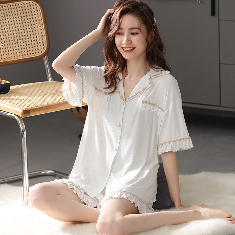 2021 new summer modal cardigan pajamas women's cotton casual loose short-sleeved shorts home service two-piece suit