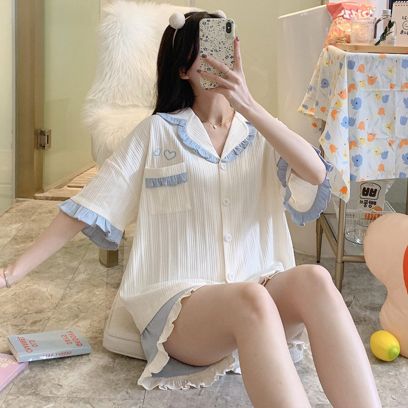 Pajamas ladies summer pure cotton net red 2021 new suit ins style high-end sweet short-sleeved home clothes