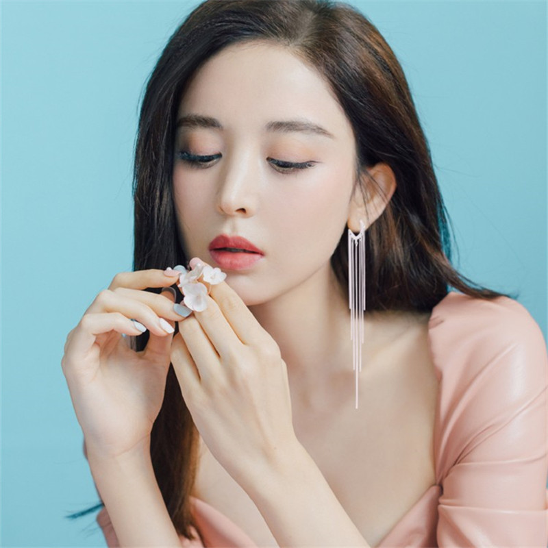 Star Curtain Streaming Su Long Version Earrings 2021 New Tide Korea Temperament Net Red Advanced Sensation Pure Silver Ear Pendant Earrings