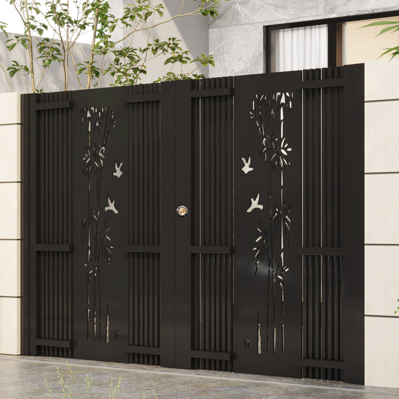 New Chinese Villa Courtyard Gate Double Switch Hollowed-out Countryside Entrance Doors Rustproof Iron Art House Repair Wall Fence Small Doors