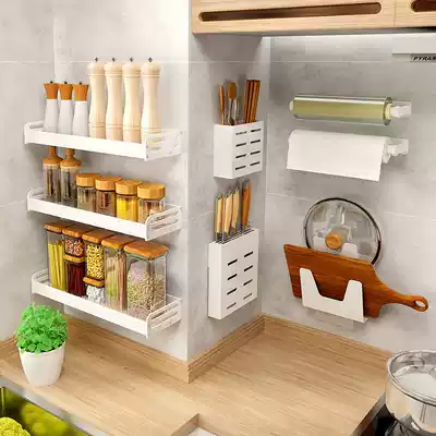 Kitchen seasoning rack punch-free wall-mounted seasoning rack supplies household seasoning storage layer shelf white