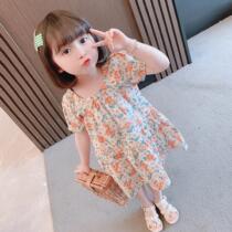 Hong Kong girls summer dress dress 2021 new children Broken Flowers Princess Dress Mid childrens baby Summer Liandress
