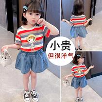 Hong Kong girl baby summer suit Foreign style net Red girl Childrens short sleeves 1 child 2 summer clothes 3 clothes 40 years old