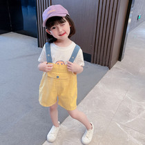 Hong Kong girls summer clothing suit Korean version Childrens pure cotton T-shirt with short sleeve baby back with pants two sets