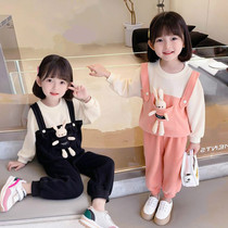 Hong Kong Girl Autumn Dress 2021 New Children Early Autumn Cotton Suit Little Girl Cartoon Clothes Sports Two Sets