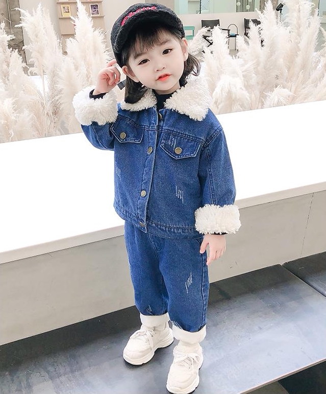 Hong Kong Girl Gush Suit 2021 Winter New Tide Women's Baby Boy Clothing Children Warm And Thickened Two Sets