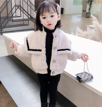 Hong Kong Girl Lamb Suede Jacket 2021 Winter New Foreign Air Female Baby Clip Cotton Blouse Children Thickened Winter Dress