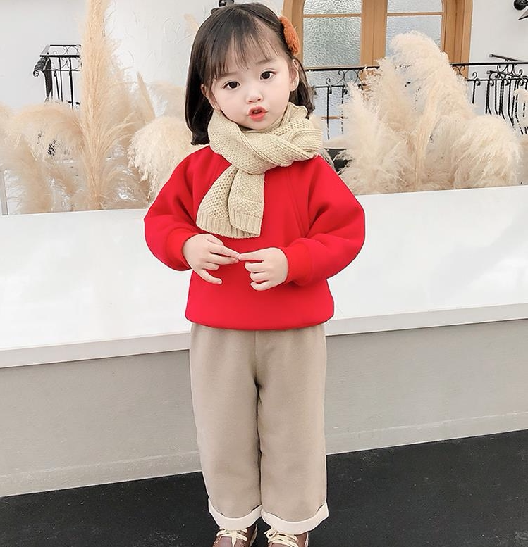 Hong Kong girl's winter clothing suit 2021 new female baby plus suede round thick cotton T kiddie warm clothes two sets