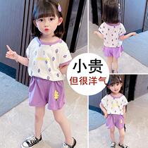 Hong Kong girl Baby Summer Suit Girls summer clothes Fashionable Foreign style Children 1 short sleeve 2 Summer 3 clothes 4 tide 5 years old 6