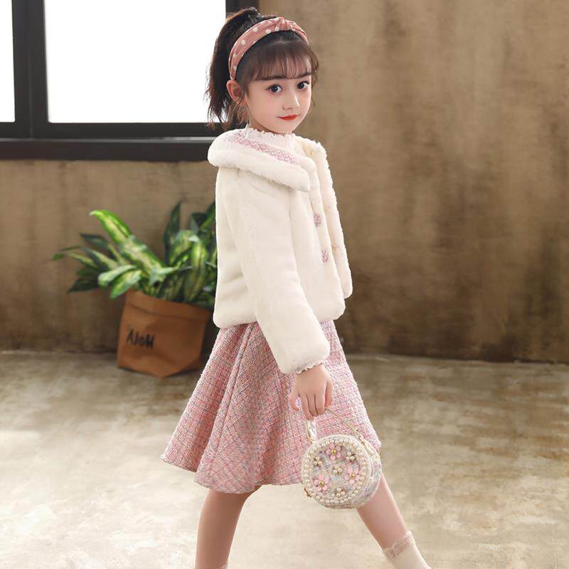 Hong Kong Princess Dress Girl Autumn Winter Style Suit Long Sleeve Girl Child Clothing 2021 New Children Thickened gushed skirt