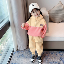 Hong Kong Girl Sports Suit Autumn winter style 2021 Garvelour thickened New wave Female baby Yangqi Childrens winter clothing