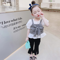 Hong Kong Girl Suit Trendy Ocean Air Summer Children Dress Womens Baby Little Fragrant Wind Summer Clothing Kids Nets Red Two Sets