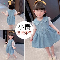 Hong Kong girls denim dress summer western style 2021 new childrens princess dress summer childrens casual skirt