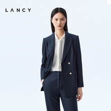 LANCY/朗姿春季新款职业中长款西装外套气质收腰范西服羊毛正装女