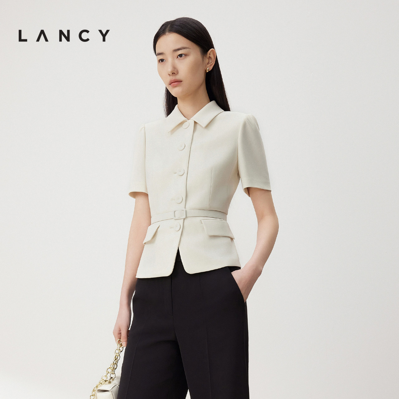 [Повседневная одежда] LANCY/Langzi, новинка 2025 года, летний костюм-тройка с короткими рукавами и лацканами, темпераментный женский пиджак Изображение 1