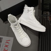 Rear zipper High Help small white shoes 2022 Spring new women shoes Muffin Biscuits Shoes 100 Hitch Short Boots Thick Bottom Casual Single Boots