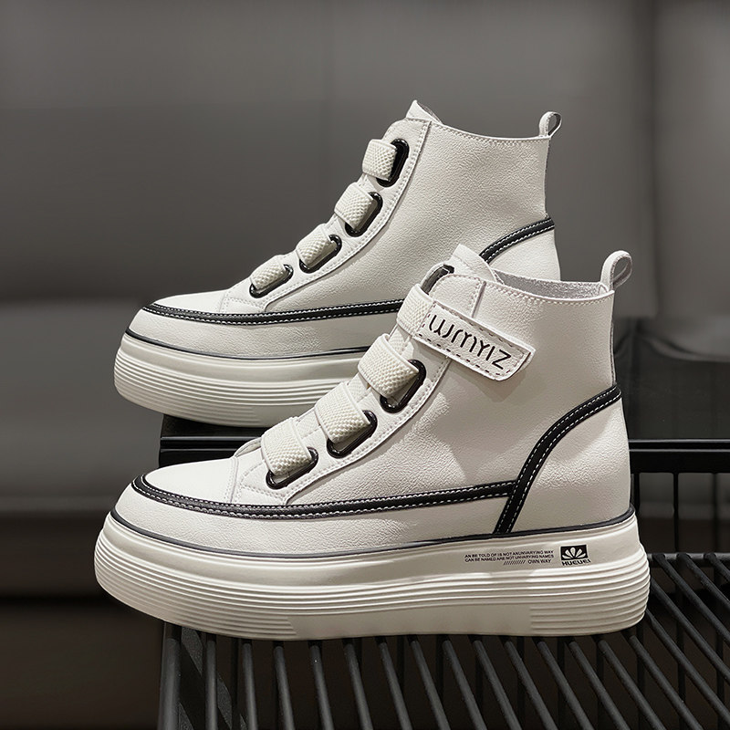 Inside heightening small white shoes 2022 spring new casual women's shoes thick bottom pine pastry with high cylinder shoes genuine leather short boots