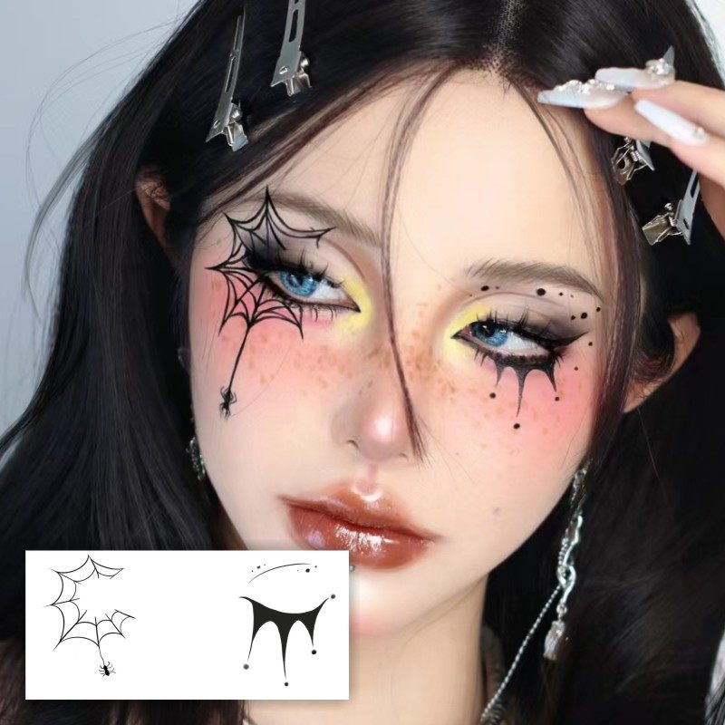 Halloween spider web temporary tattoos, realistic scars, funny pumpkin glitter witch waterproof stickers, makeup props
