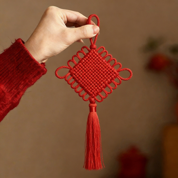 Small Chinese Knot Pendant in Bright Red for Good Luck and Wealth, Door Handle Decoration, Holiday Decoration, 2026 New Year of the Horse