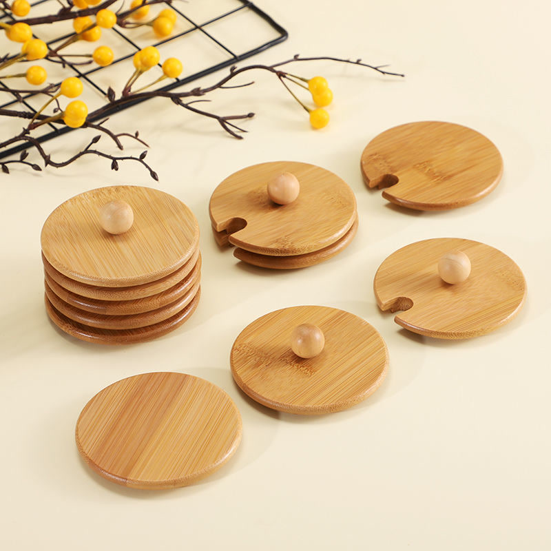Round Breakfast Cup Mark Cup Ceramic Cups Glass Cups of wood and wood cover Single selling anti-dust water glass lid accessories General-Taobao