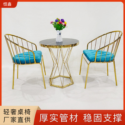 [样品屋展示中心会客休息区洽谈大理石小圆桌吃饭桌子家用小户型餐椅组合]