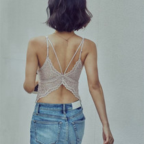Butterfly lace beautiful back sling feminine V tie chest pad integrated underwear wrapped chest thin shoulder strap bottoming vest tide