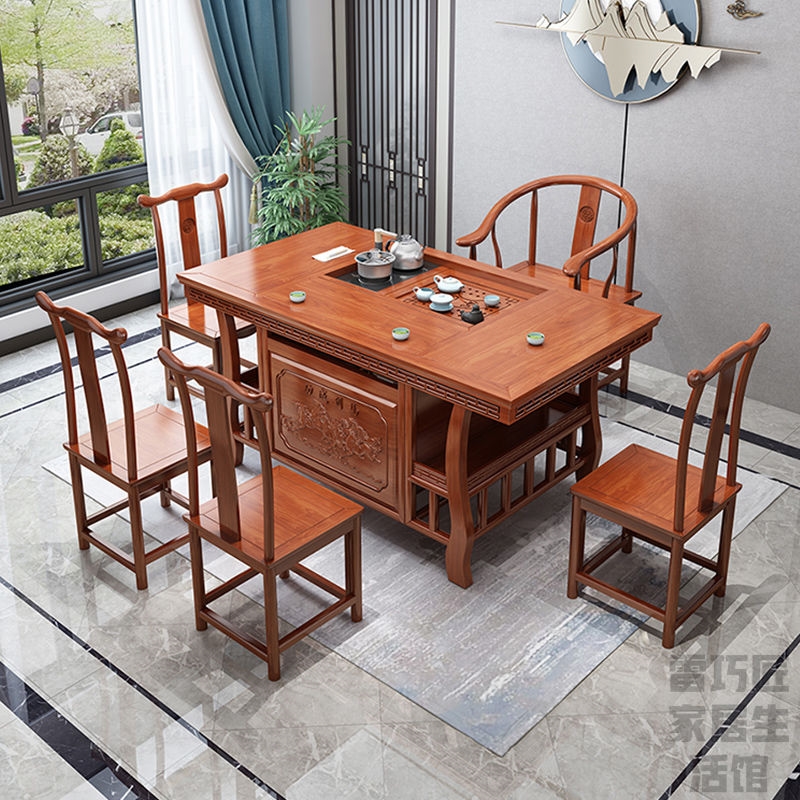 Tea table Large plate Tea table and chair combination Tea house table and chair set Simple wood Kung Fu living room office antique tea