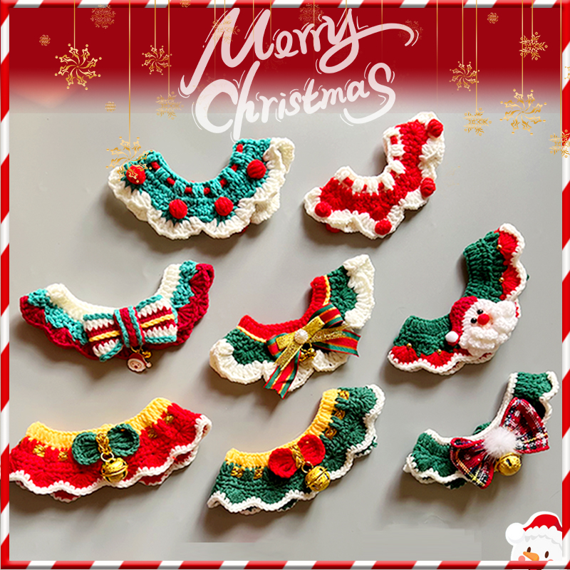 Cat Christmas scarf decoration pet wool hand-woven collar neck festive red festive bow dog
