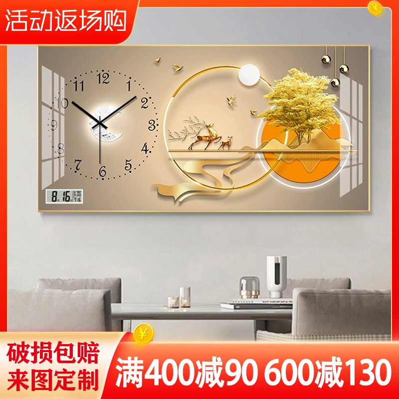 2023 New perpetual calendar Living room Electronic clock Clocks Restaurant Decoration Painting Hanging Clock Calendar Watch TV Hanging Wall-Taobao