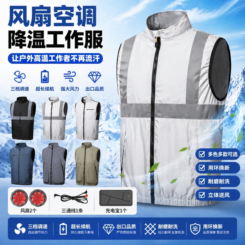 Summer Fan Vest Outdoor Road Construction Site Work Clothes for Men and Women Cooling Reflective Heat Protection Vest Air-Conditioned Clothing Workwear