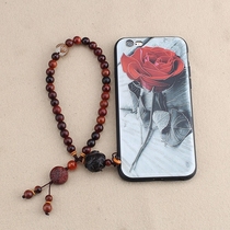  Ancient style red acid branch wood beads short mobile phone chain lanyard hand-woven detachable men and women anti-loss wristbands Chinese style