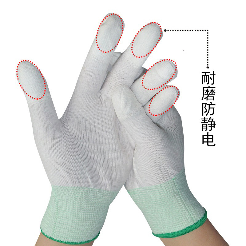 PU dip plastic coated finger nylon antistatic glove Lauprotect work abrasion resistant and non-slip white packing thin-style gloves