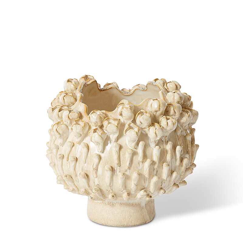 Fqr Living British Moontree Handmade Ceramic Flower Vase in Beige with Three-Dimensional Floral Design