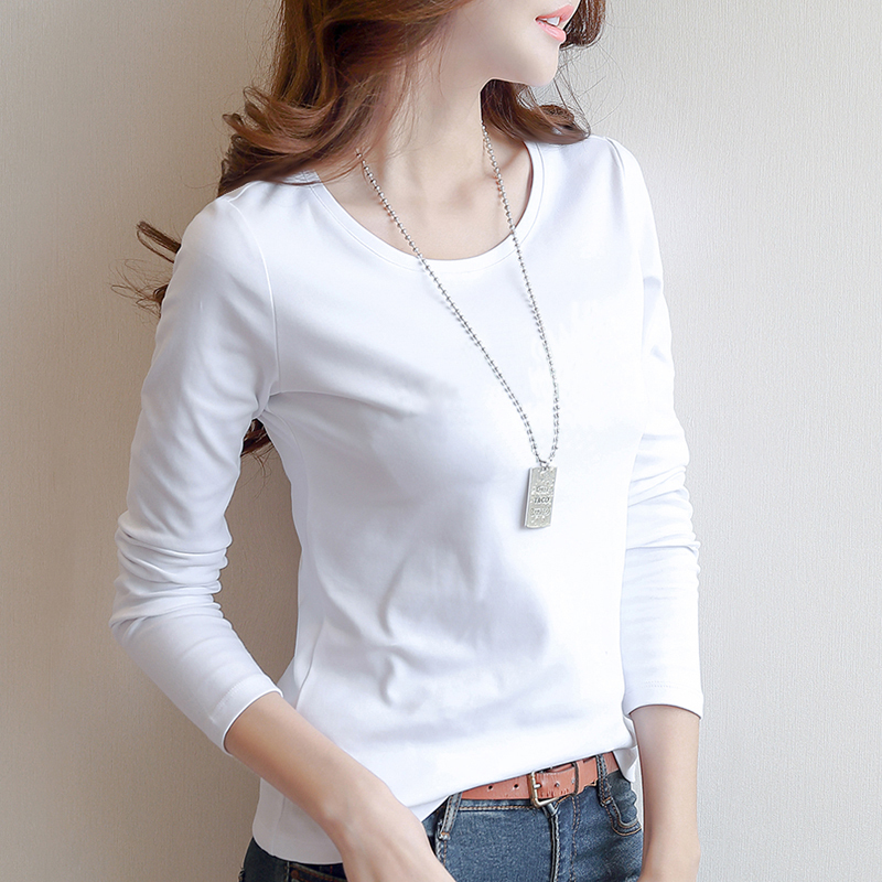 Round Neck Pure Cotton Long-Sleeved T-Shirt for Women, Autumn 2026 New Korean Style Inner Layering Shirt, Solid Color Top for Outer Wear