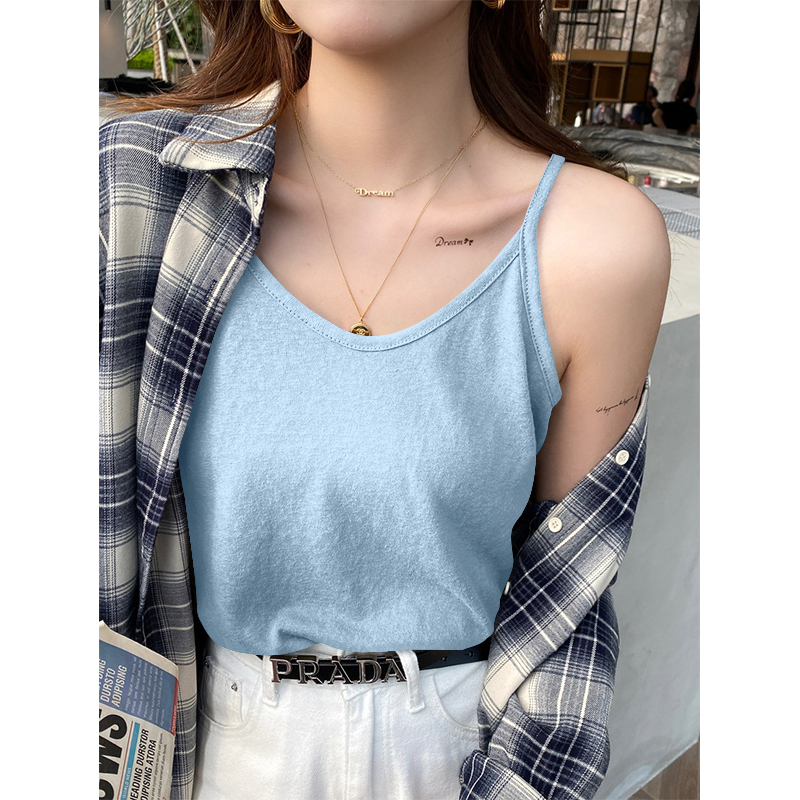 Sky Blue Sleeveless Camisole for Women, Summer 2026 New Style, Casual Style, Thin Straps, Simple and Versatile Top Sky Blue Sleeveless Camisole for Women, Summer 2026 New Style, Casual Style, Thin Straps, Simple and Versatile Top