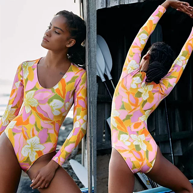 Сексуальный серфинг rashguard с длинным рукавом купальник для женщин одноpiece Swi