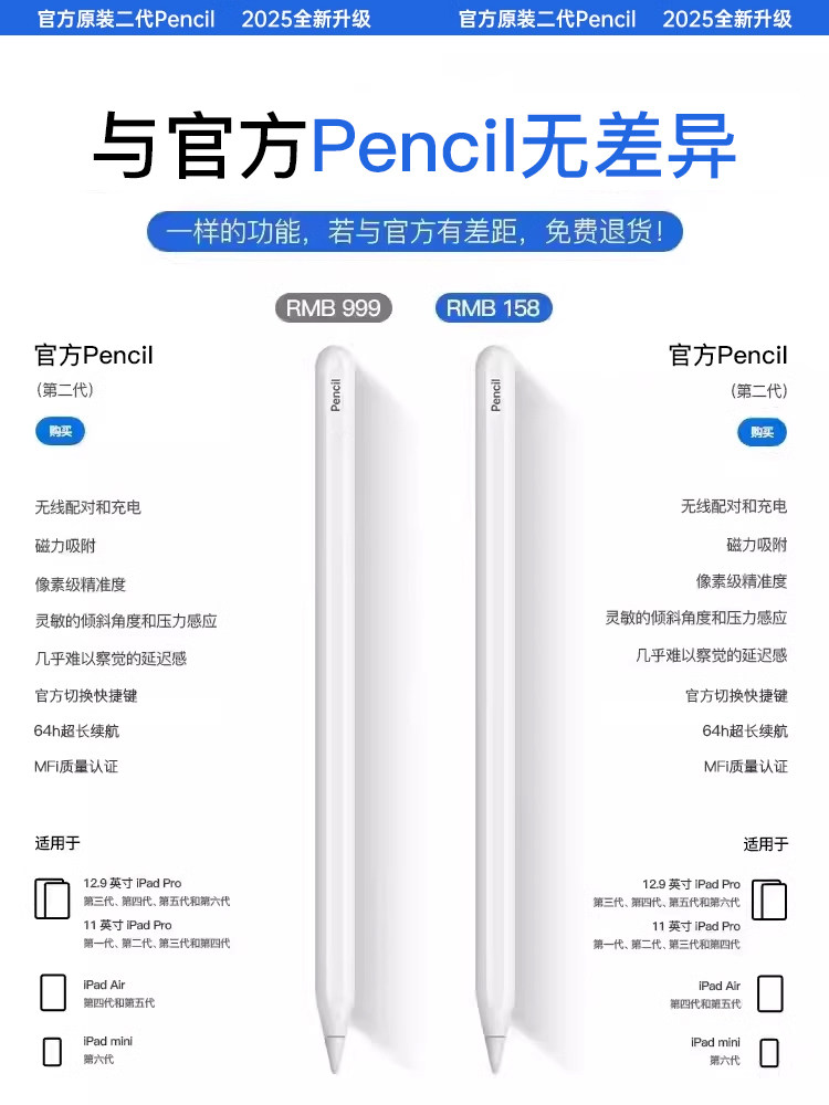 Suitable for Apple Pencil Capacitive Pen, Second Generation Apple iPad Tablet Touch Pencil, Touch Screen Pen, Apple Pencil First Generation 11 Air 6/5 Handwriting, Pro 9 Replacement, 7Ipencil 10