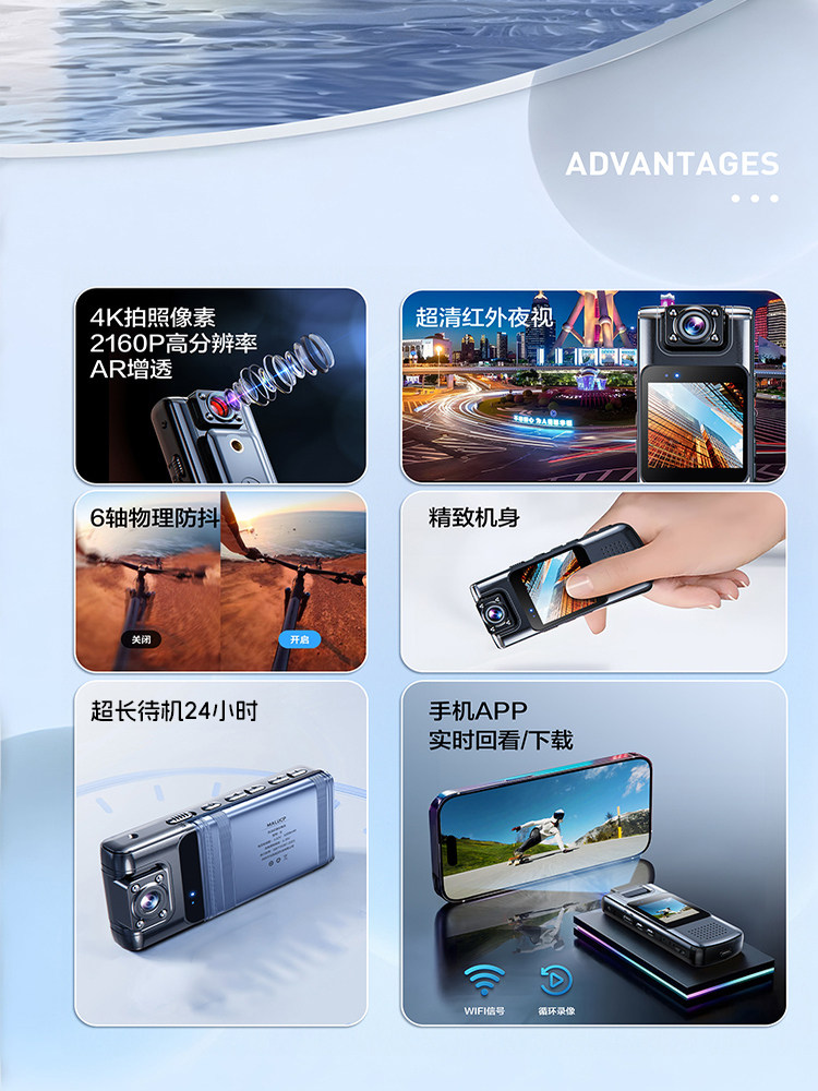 Law Enforcement Recorder, High-Definition 4K Video Recorder, Chest-Worn Camera, Motorcycle Sports Recording Pen