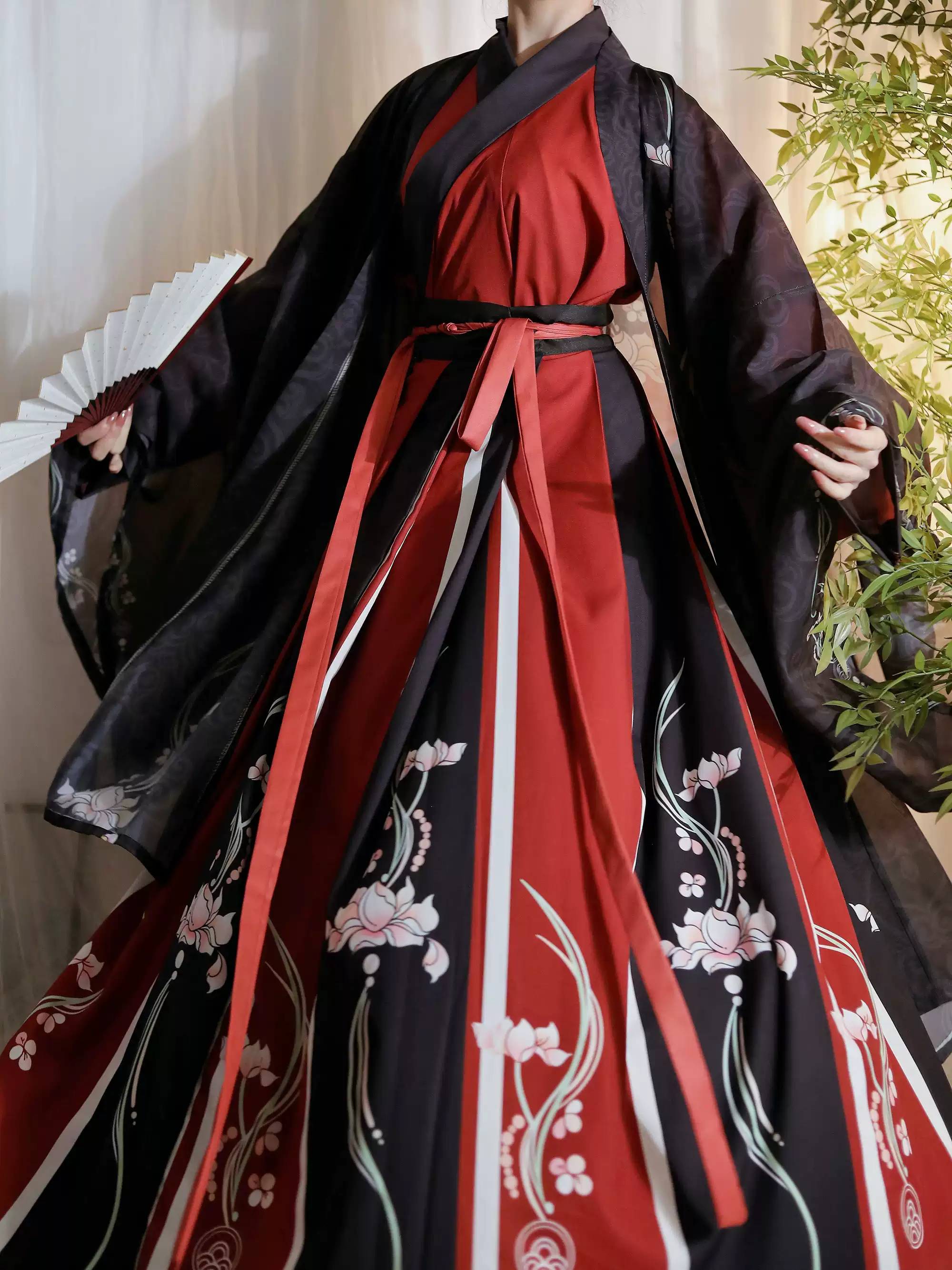 Ding Shang Original [Mu Qing] Hanfu Men's Wei Jin Style Trang phục cổ xưa cho nam giới Mùa thu đông Áo sơ mi tay lớn kiểu cổ điển màu đen và đỏ